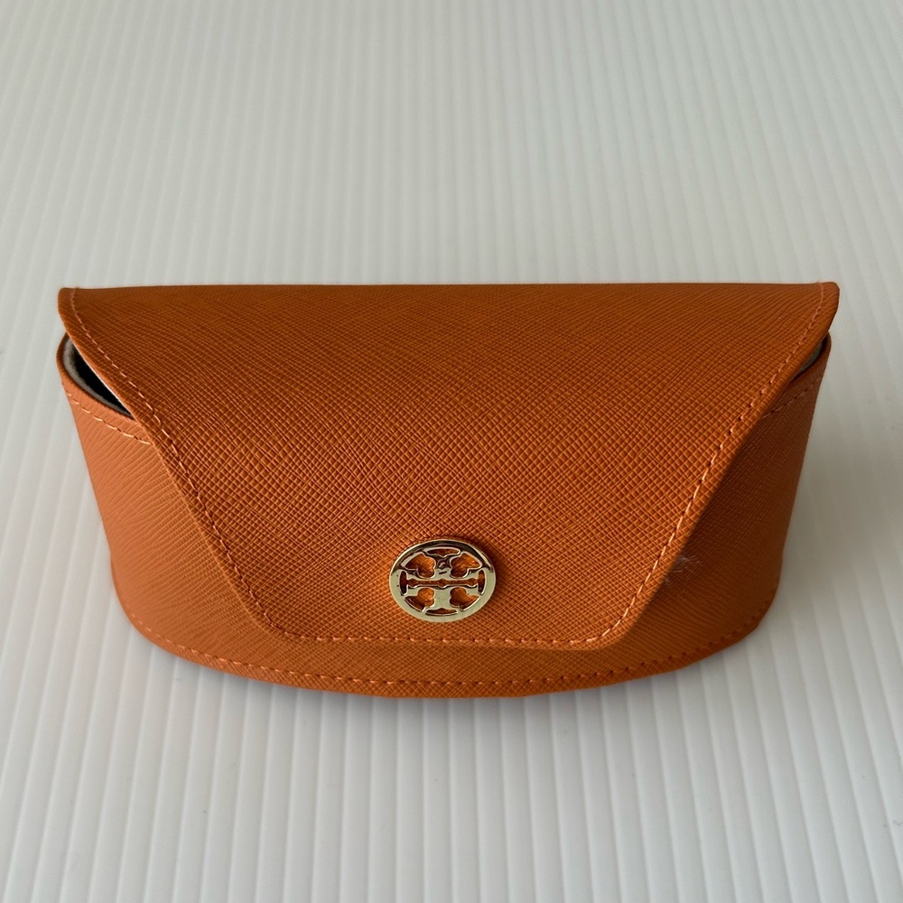 Tory Burch Orange Leather Snap Closure Case for Sunglasses Glasses